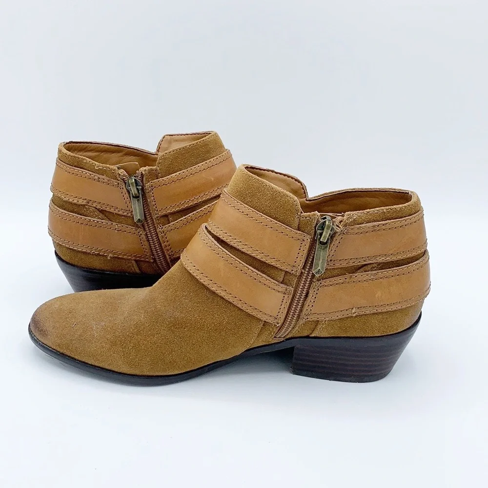 Sam Edelman Boots Womens 7M‎ Brown Suede Pippen Ankle Booties Buckle Straps